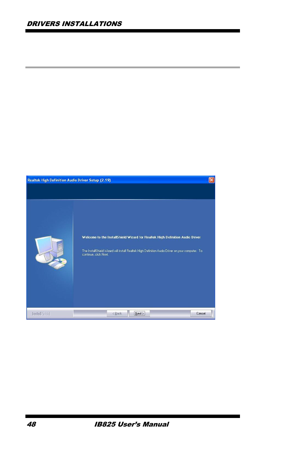 Realtek high definition audio driver installation | IBASE IB825 User Manual | Page 52 / 68