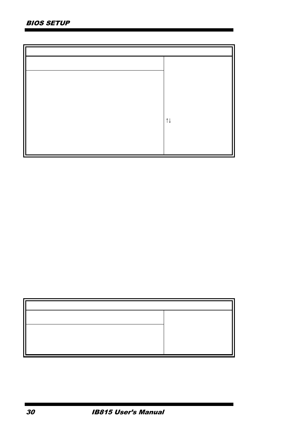 Onboard lan option rom, Bios setup 30, Ib815 user’s manual | IBASE IB815 User Manual | Page 34 / 63