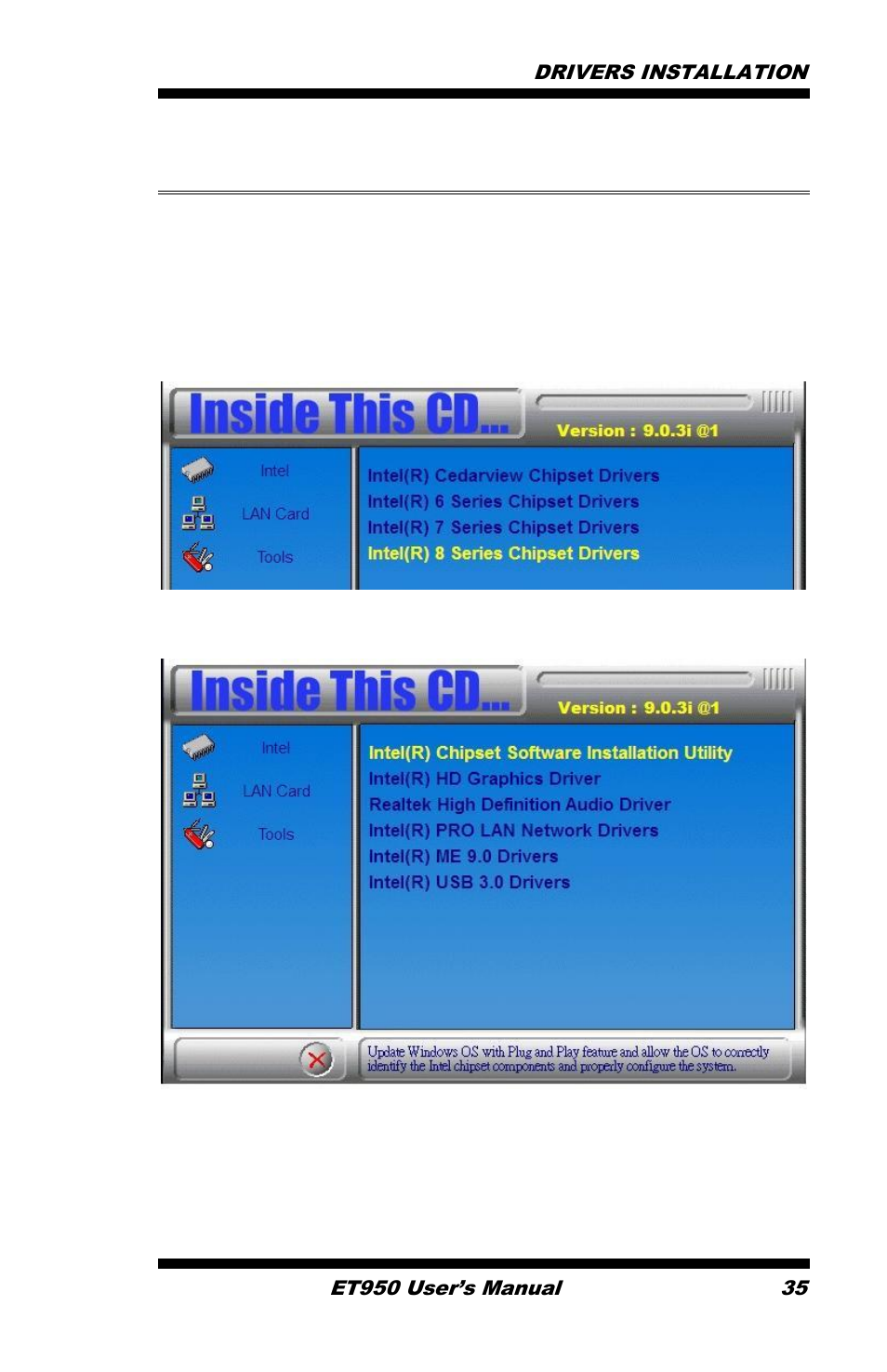 Intel chipset software installation utility | IBASE ET950 User Manual | Page 39 / 68