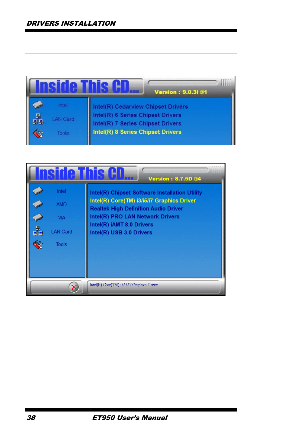 Vga drivers installation | IBASE ET950 User Manual | Page 42 / 68