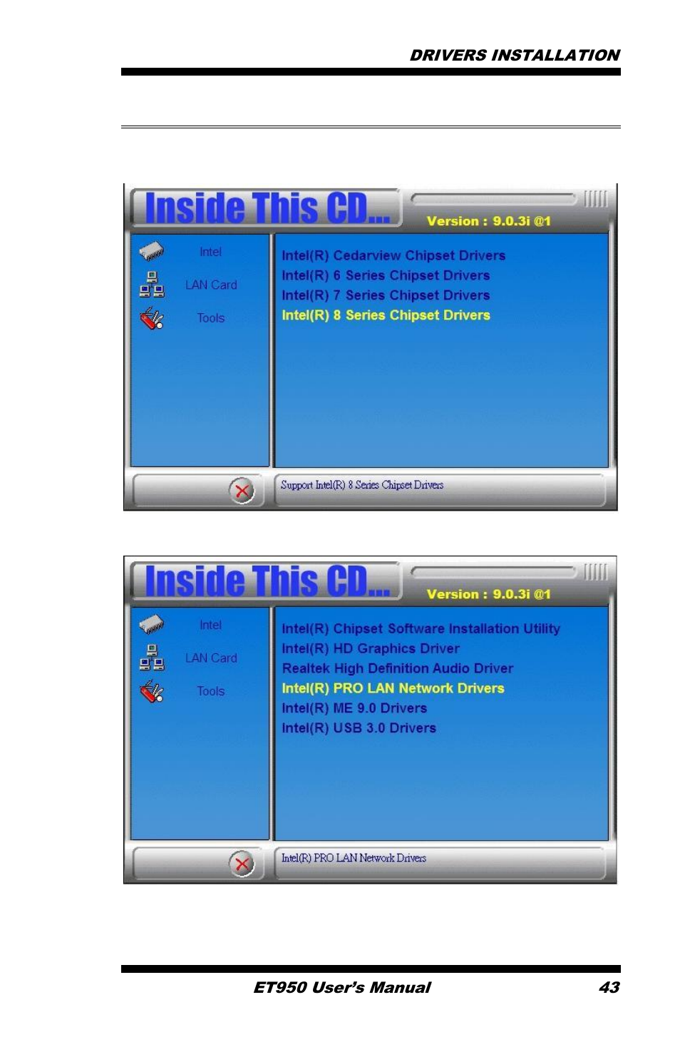 Lan drivers installation | IBASE ET950 User Manual | Page 47 / 68