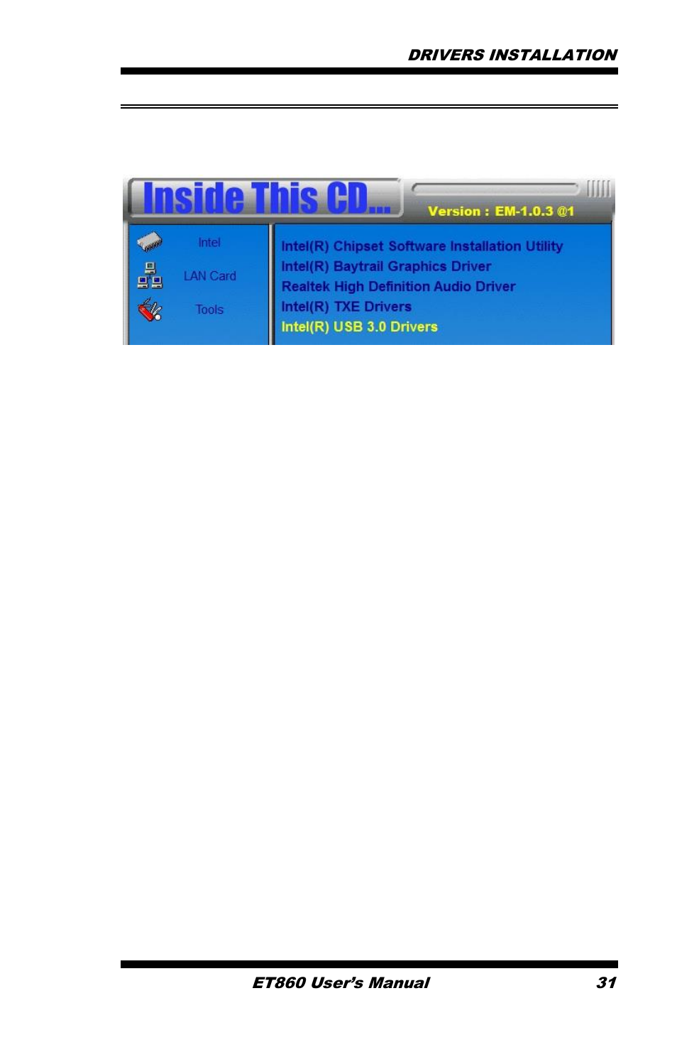 Intel® usb 3.0 drivers | IBASE ET860 User Manual | Page 37 / 47