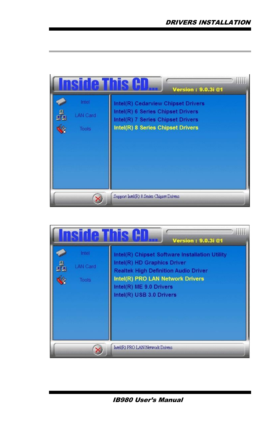Lan drivers installation | IBASE IB980 User Manual | Page 67 / 80