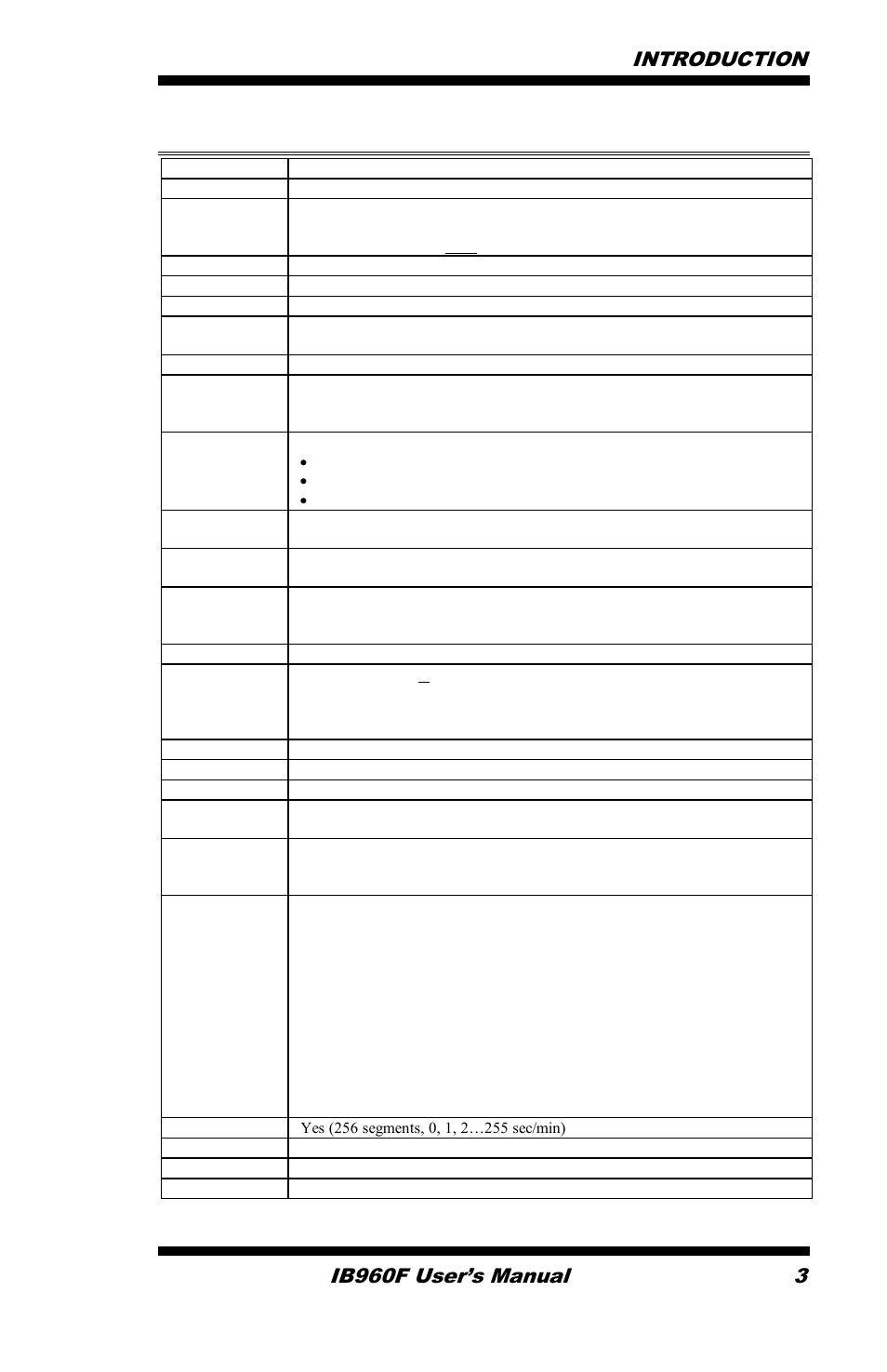 Ib960f specifications, Introduction ib960f user’s manual 3 | IBASE IB960 User Manual | Page 7 / 64