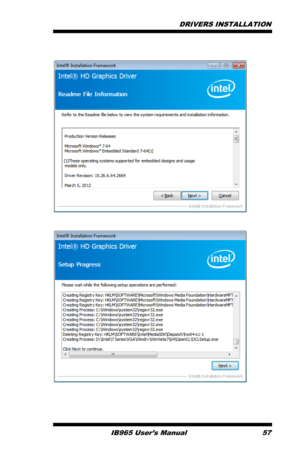 On setup progress screen, click next to continue | IBASE IB965 User Manual | Page 61 / 80
