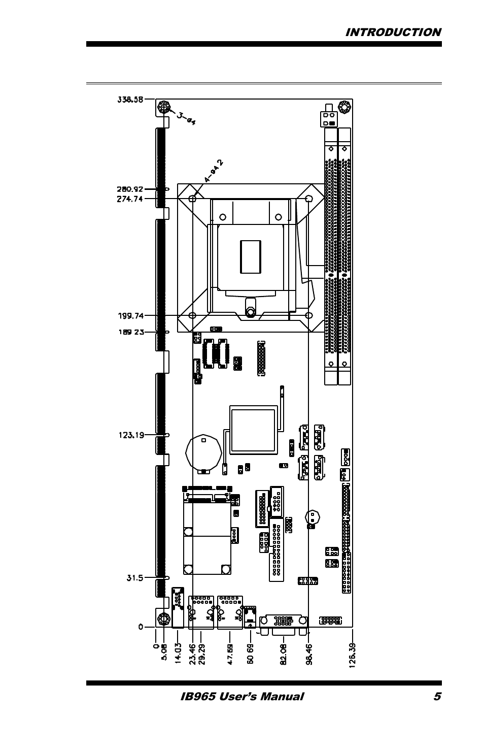 Board dimensions, Introduction ib965 user’s manual 5 | IBASE IB965 User Manual | Page 9 / 80