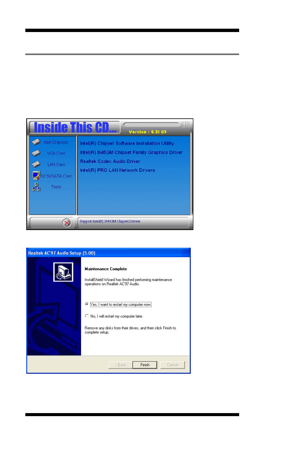 Ac97 codec audio driver installation, Click realtek ac'97 codec audio driver | IBASE IB930 User Manual | Page 58 / 62