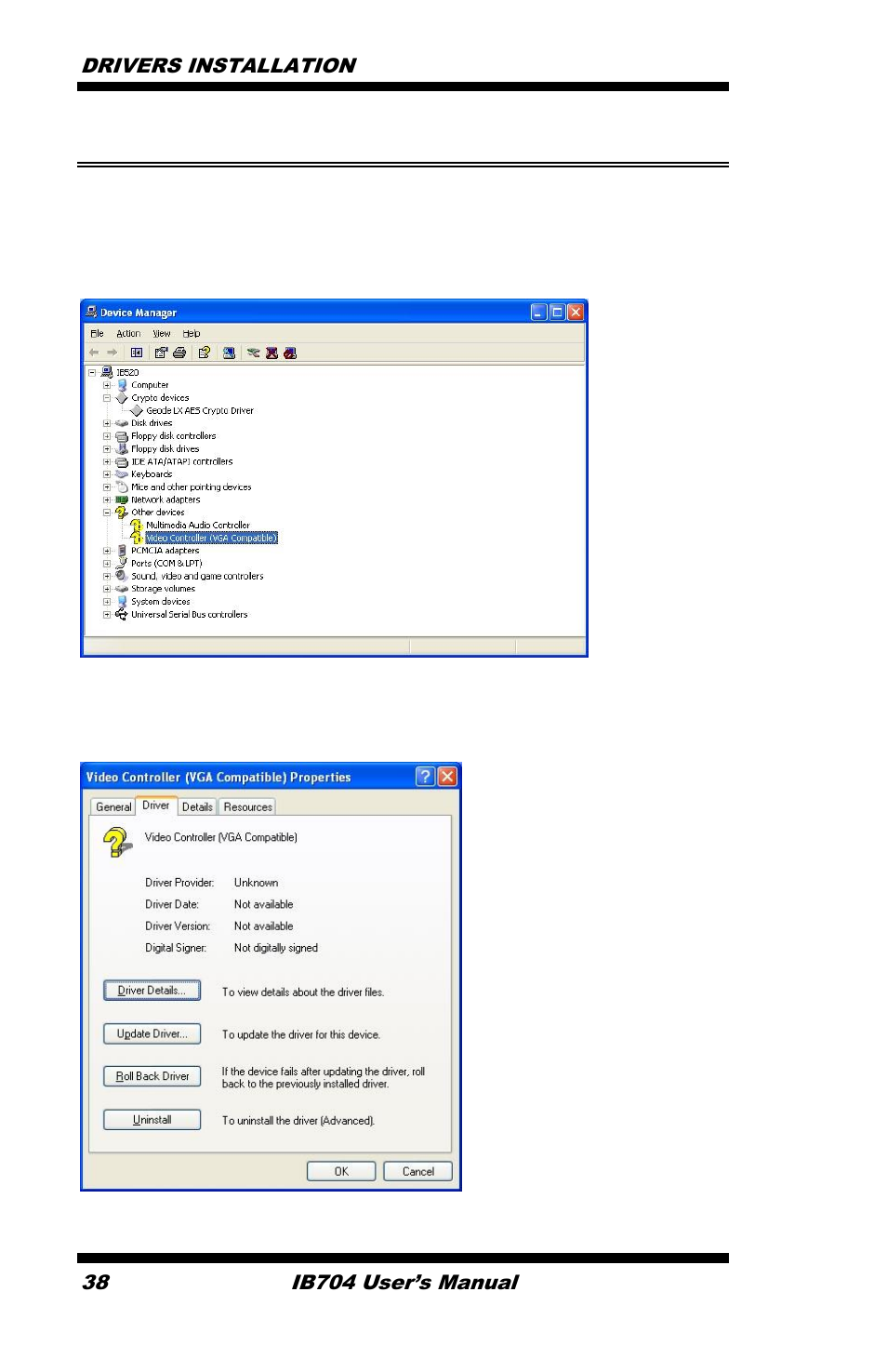 Vga drivers installation | IBASE IB704 User Manual | Page 42 / 51