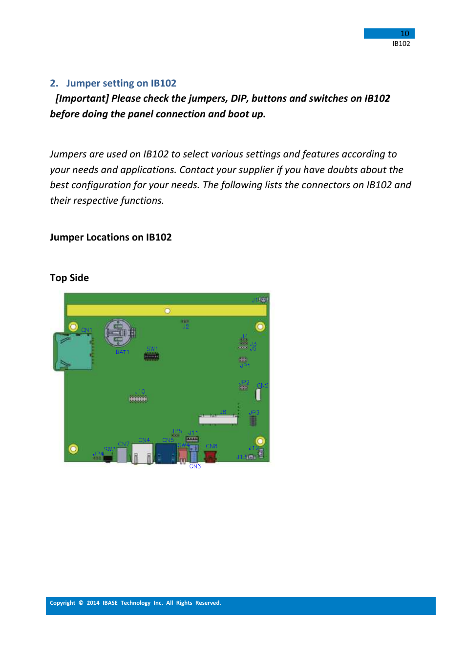 Jumper setting on ib102 | IBASE IB102 User Manual | Page 10 / 67