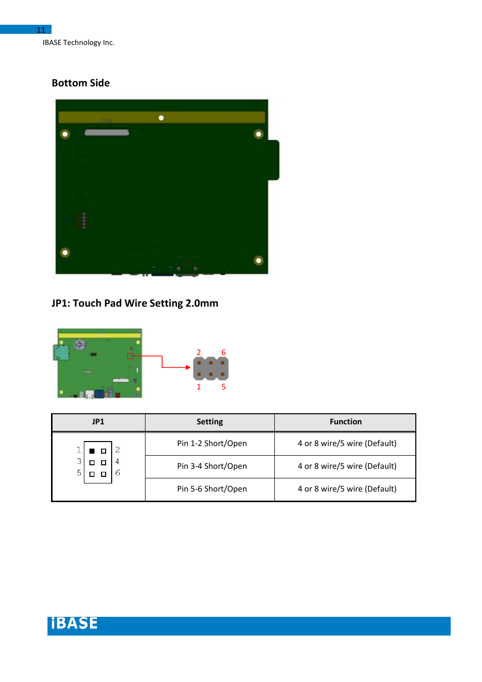 Bottom side, Jp1: touch pad wire setting 2.0mm | IBASE IB102 User Manual | Page 11 / 67