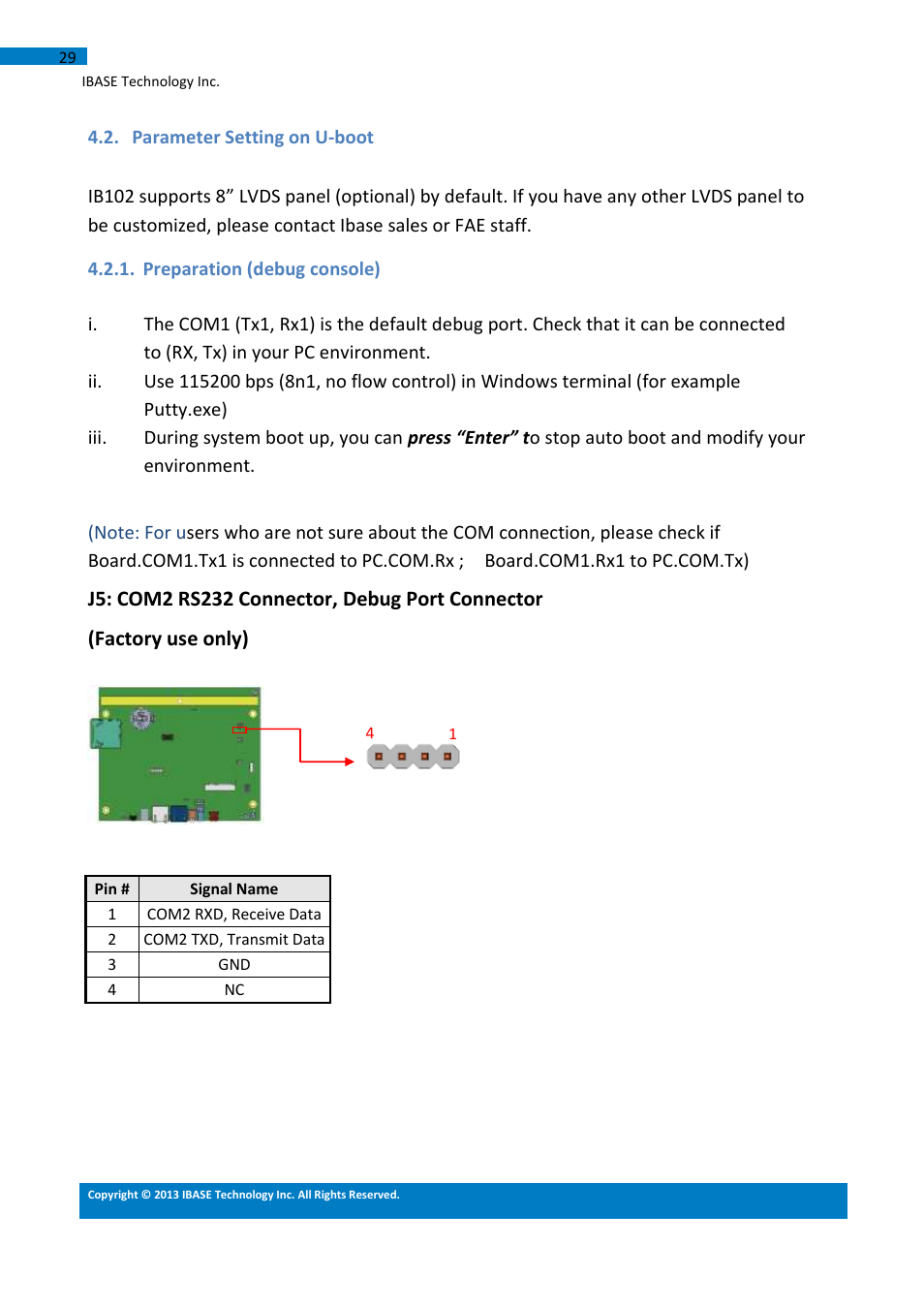 Parameter setting on u-boot, Preparation (debug console) | IBASE IB102 User Manual | Page 29 / 67