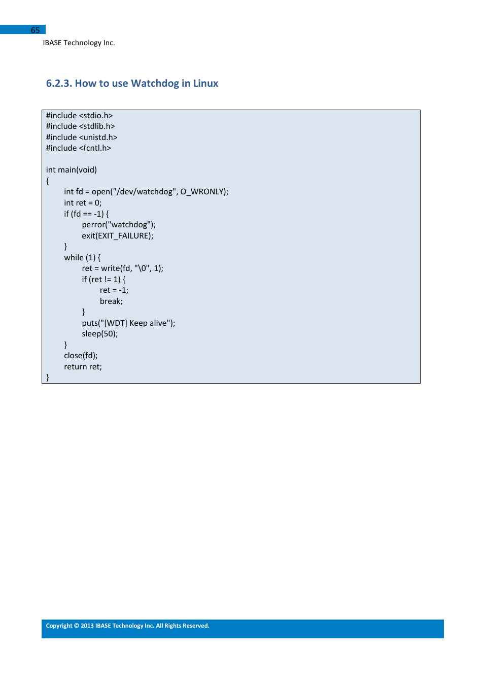 How to use watchdog in linux | IBASE IB102 User Manual | Page 65 / 67