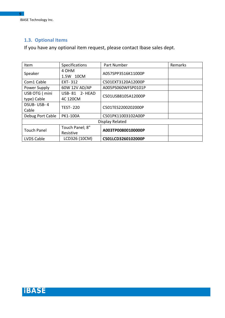 Optional items | IBASE IB102 User Manual | Page 9 / 67