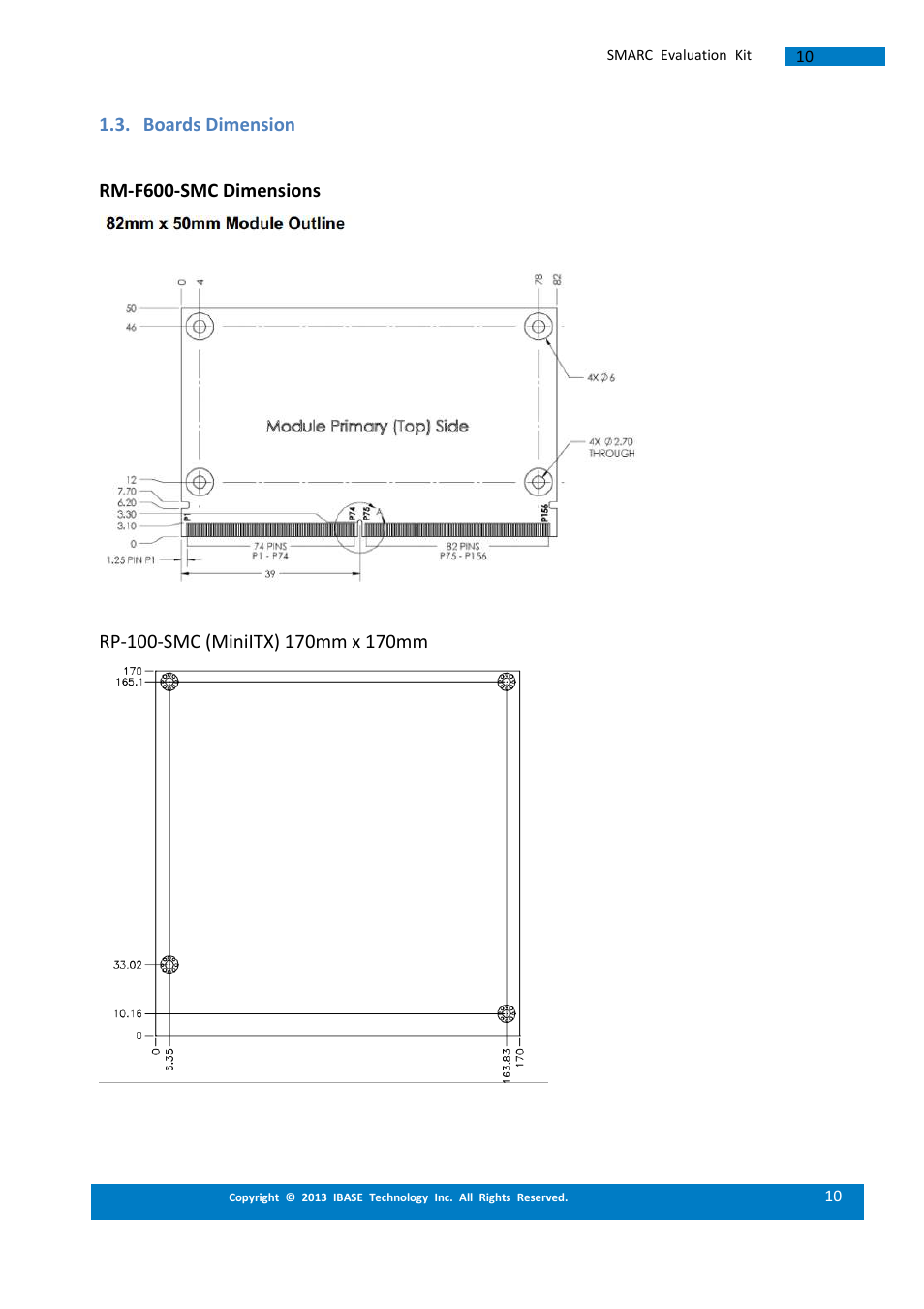 Boards dimension | IBASE SMARC Evaluation Kit User Manual | Page 10 / 93
