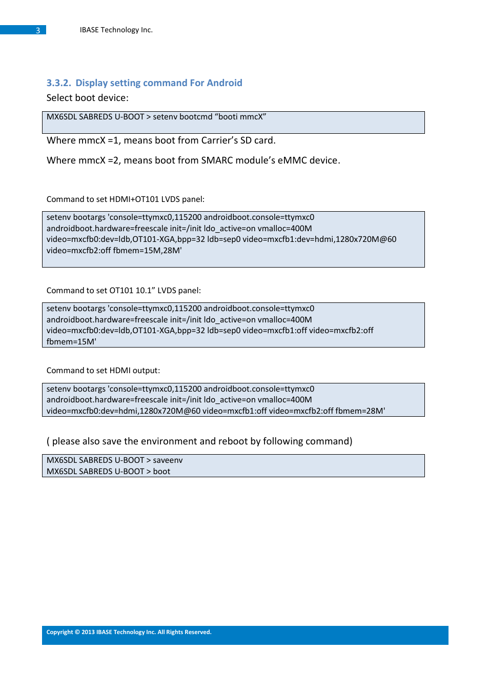 Display setting command for android | IBASE SMARC Evaluation Kit User Manual | Page 29 / 93