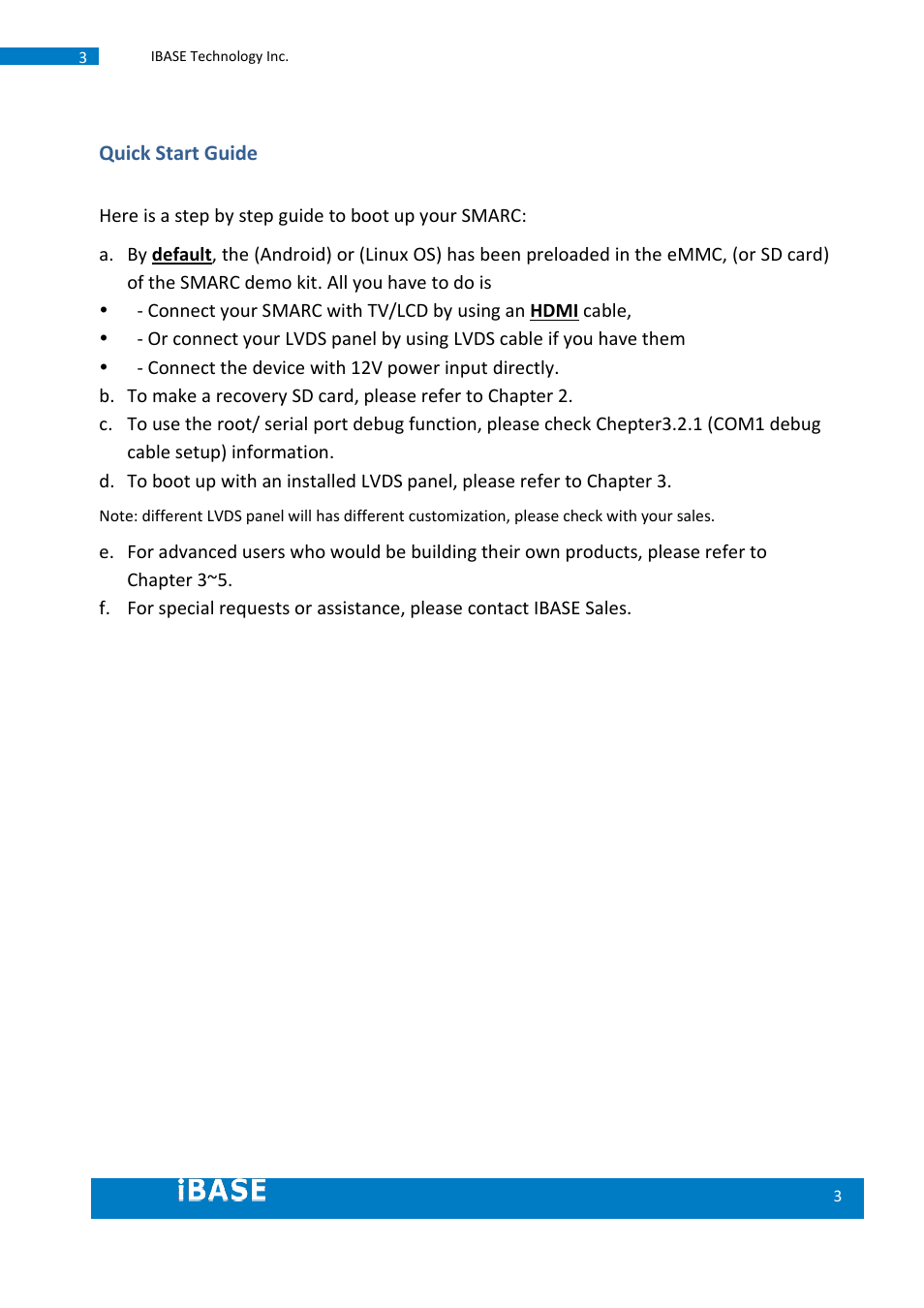 Quick start guide | IBASE SMARC Evaluation Kit User Manual | Page 3 / 93