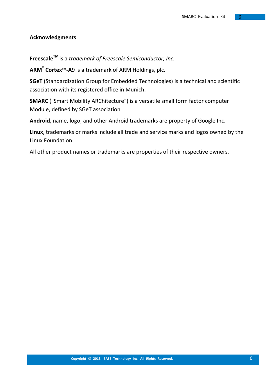 IBASE SMARC Evaluation Kit User Manual | Page 6 / 93