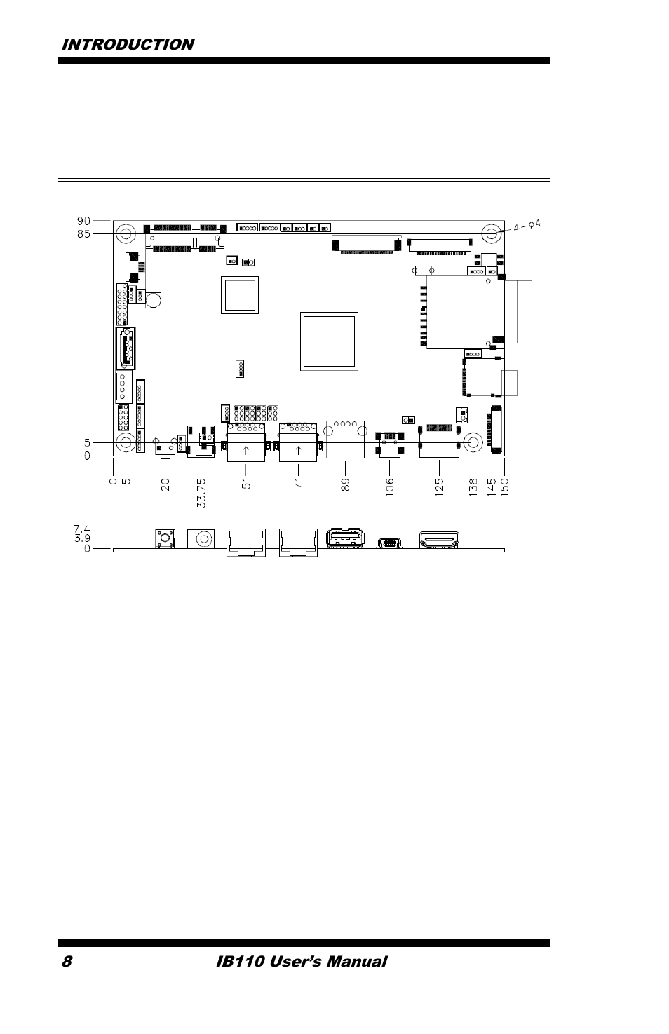 Board dimensions, Top side, Units: mm | IBASE IB110 User Manual | Page 8 / 29