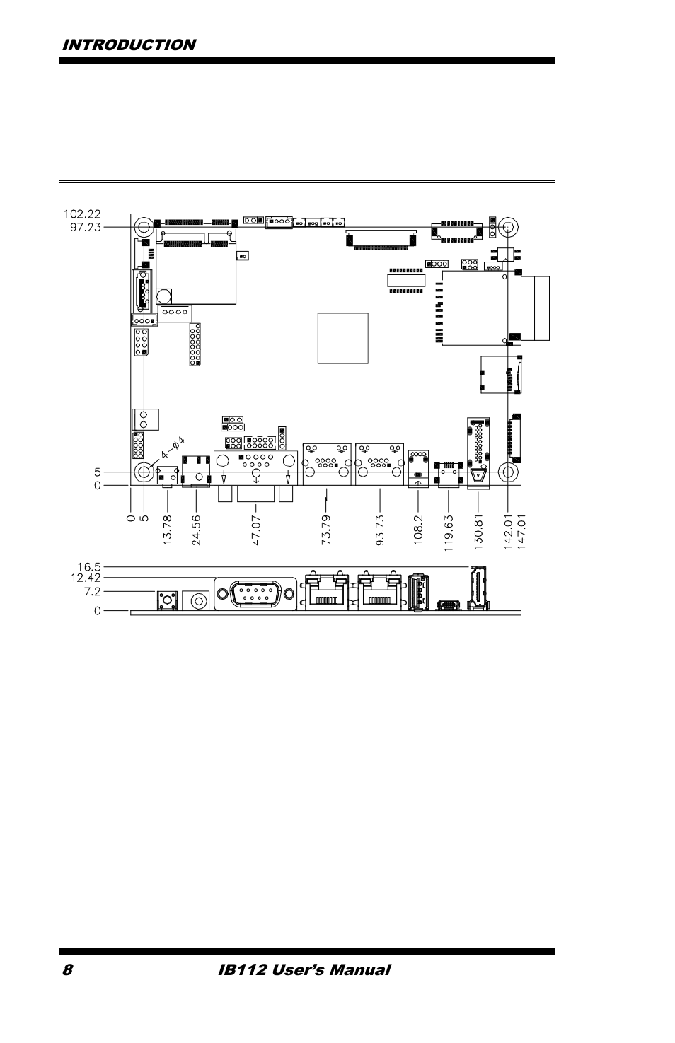 Board dimensions, Top side | IBASE IB112 User Manual | Page 8 / 35