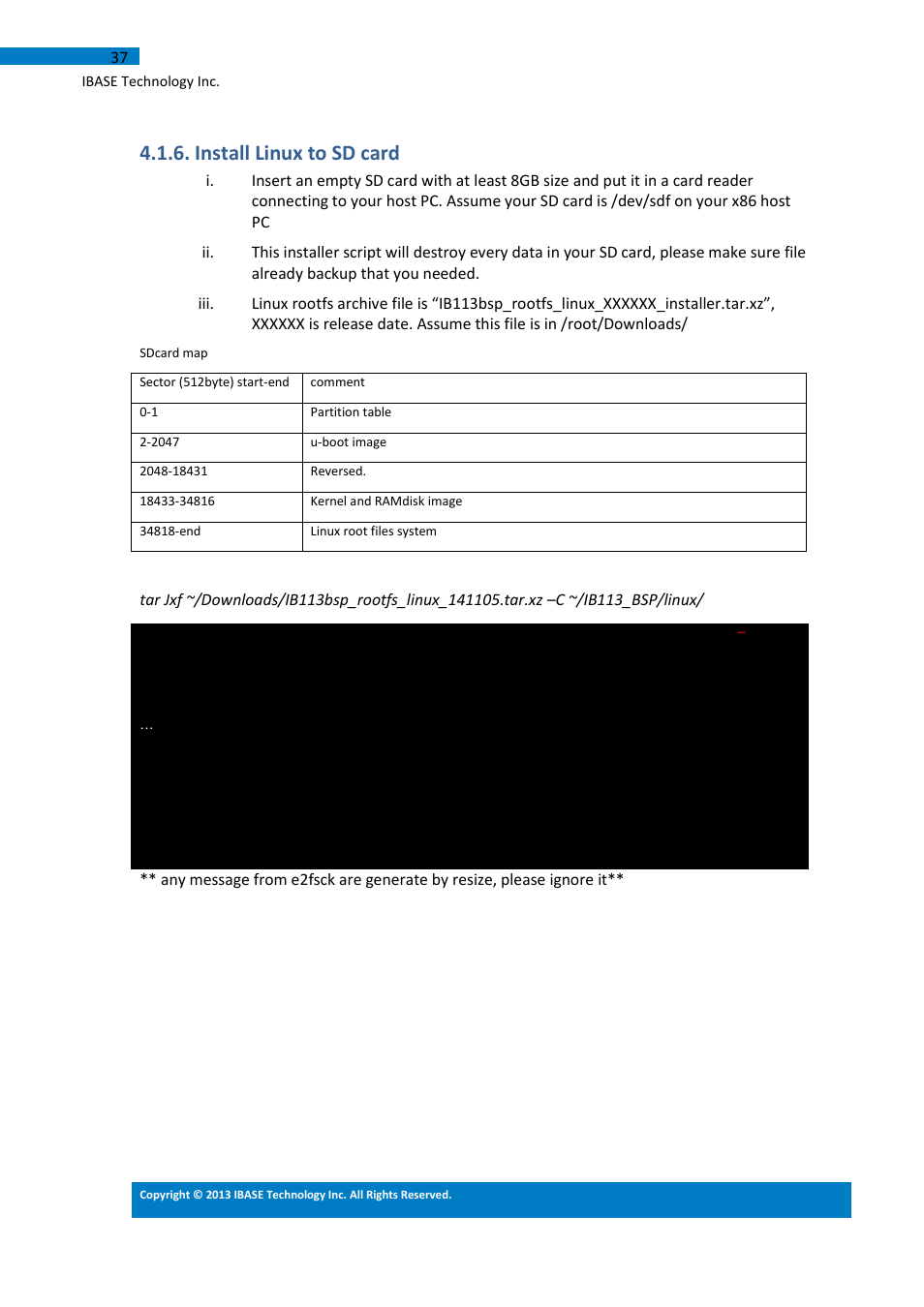 Install linux to sd card | IBASE IB113 User Manual | Page 37 / 63
