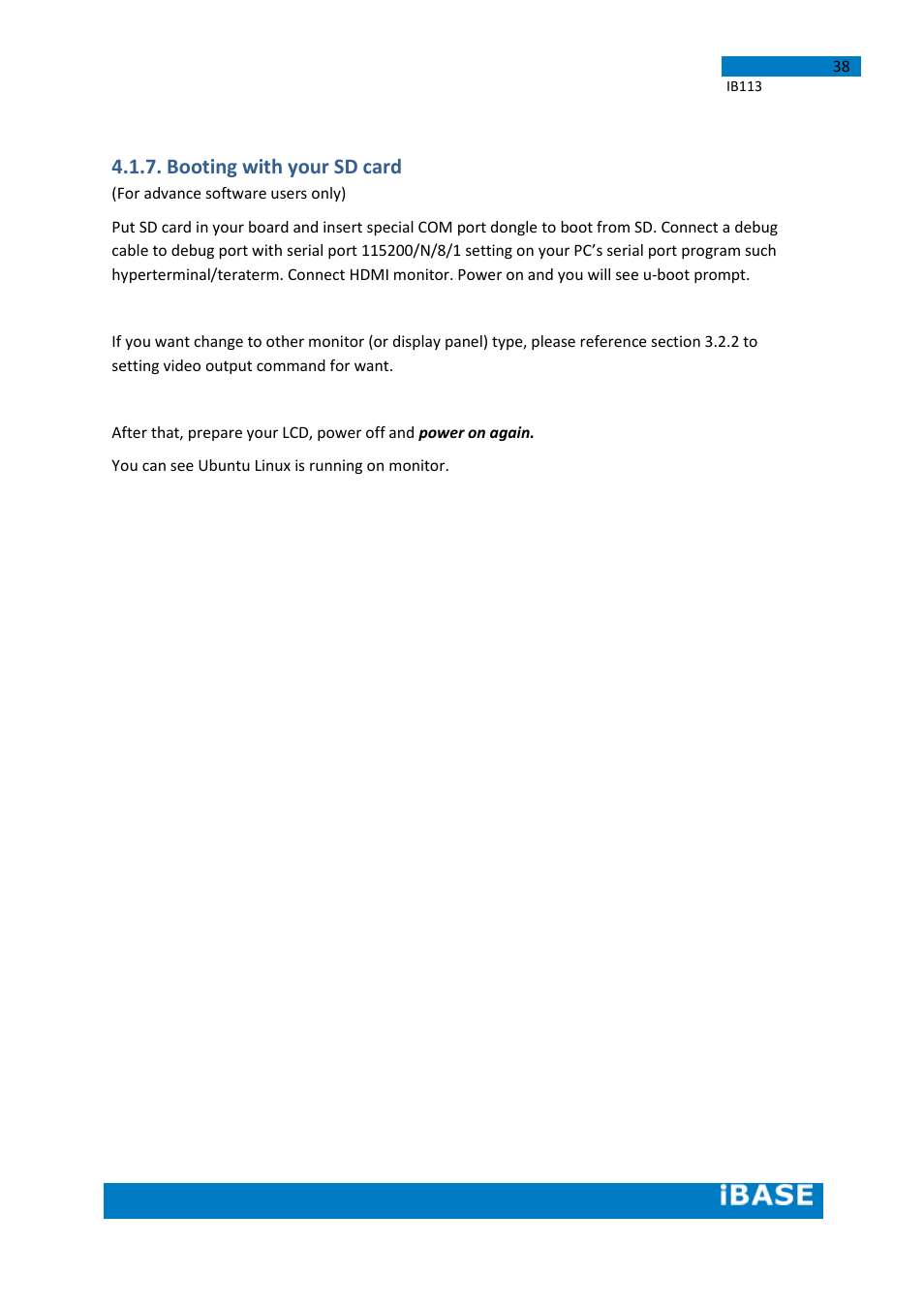 Booting with your sd card | IBASE IB113 User Manual | Page 38 / 63