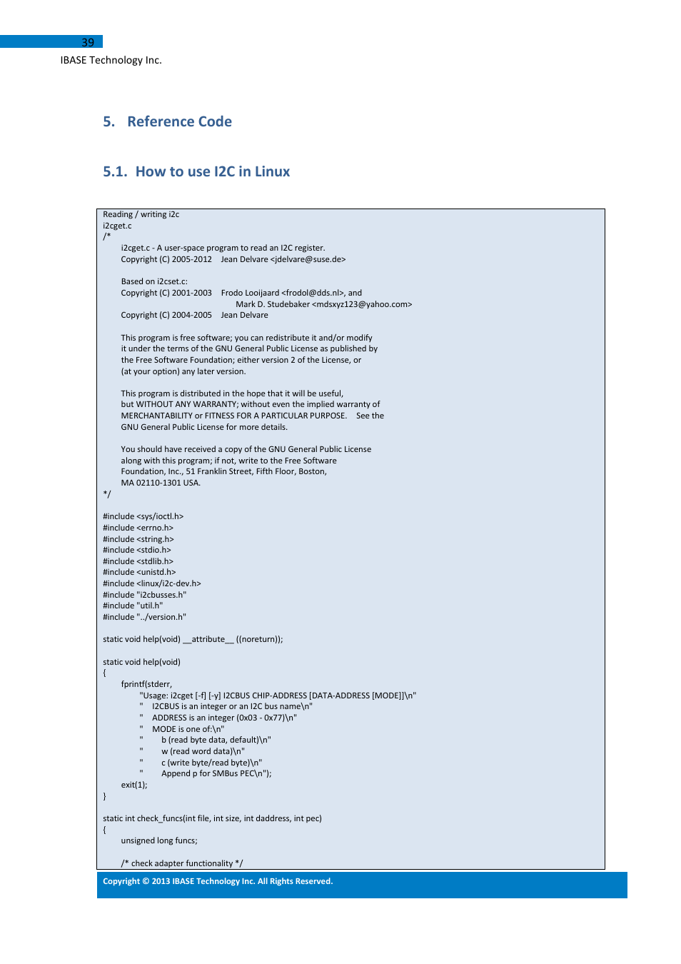 Reference code 5.1. how to use i2c in linux | IBASE IB113 User Manual | Page 39 / 63