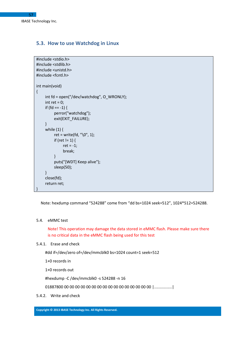 How to use watchdog in linux | IBASE IB113 User Manual | Page 57 / 63