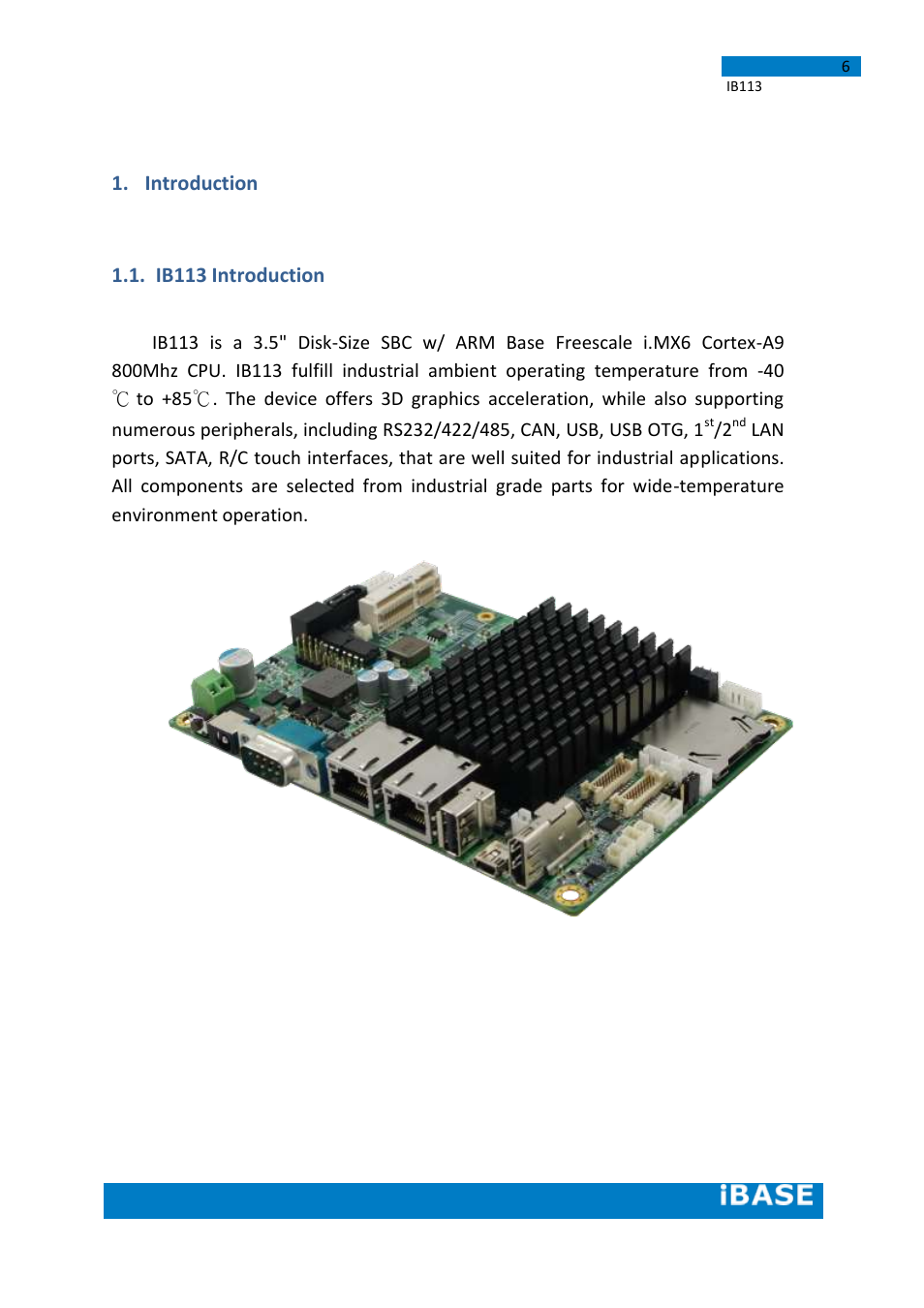 Introduction 1.1. ib113 introduction, Introduction, Ib113 introduction | IBASE IB113 User Manual | Page 6 / 63