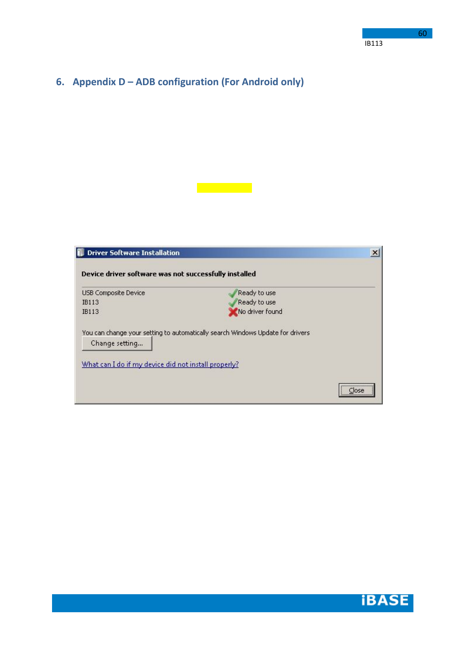 Appendix d – adb configuration (for android only) | IBASE IB113 User Manual | Page 60 / 63