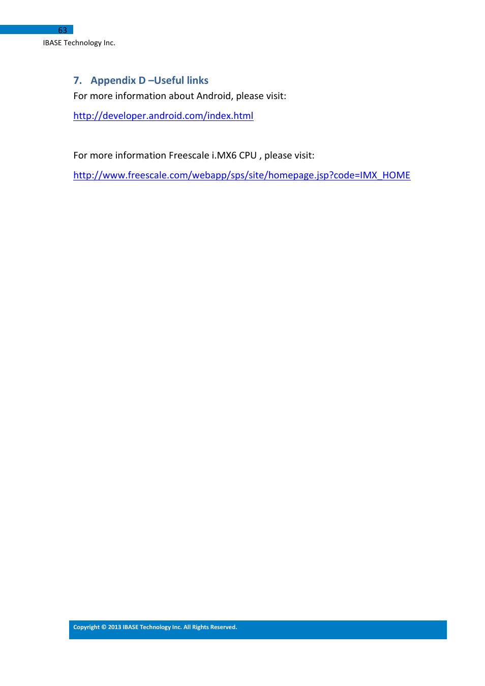Appendix d –useful links | IBASE IB113 User Manual | Page 63 / 63