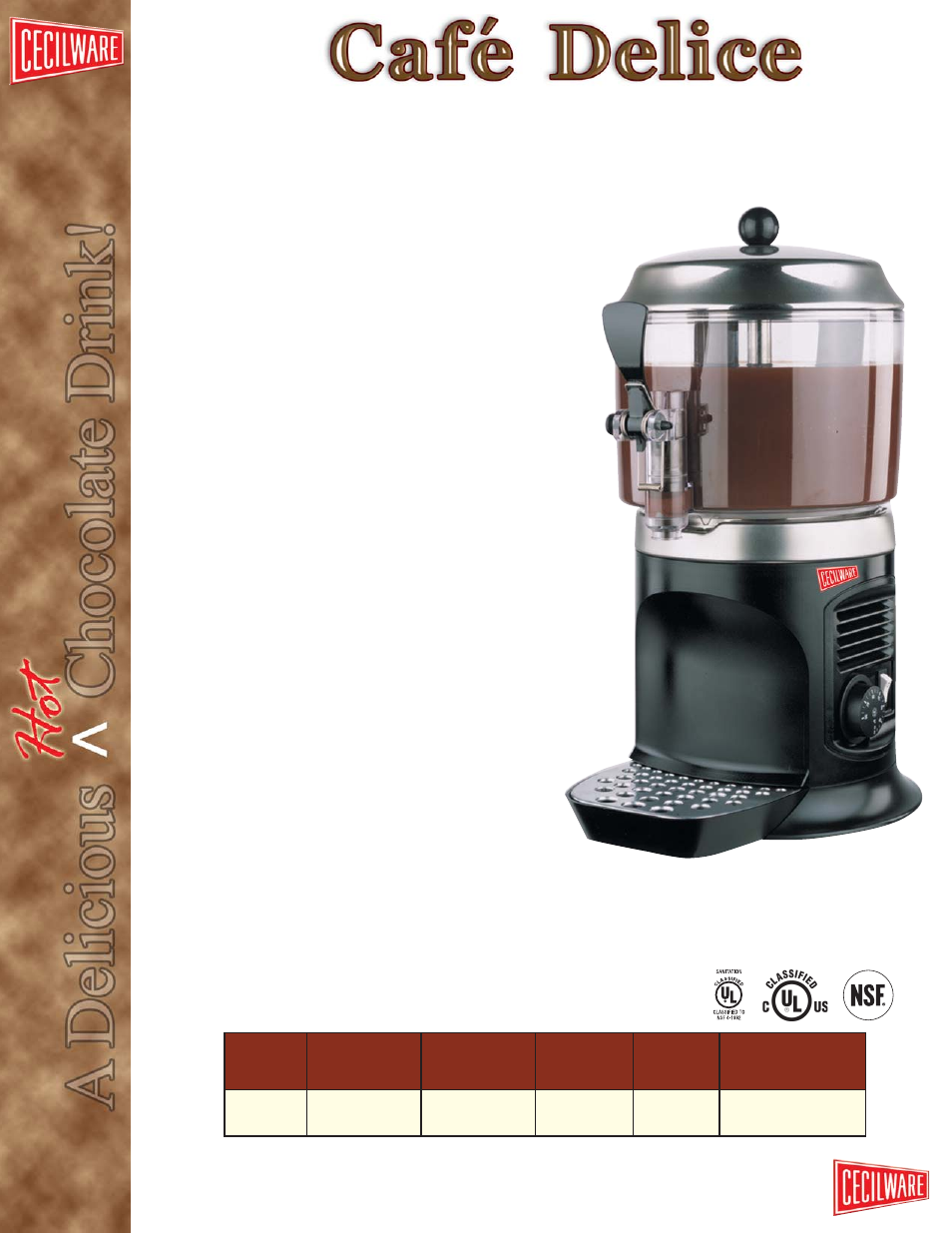 Cecilware Choco-1 User Manual | 1 page