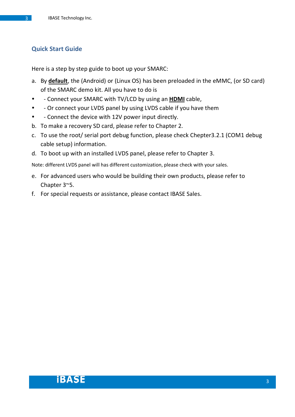 Quick start guide | IBASE SMARC-EVK1 User Manual | Page 3 / 92