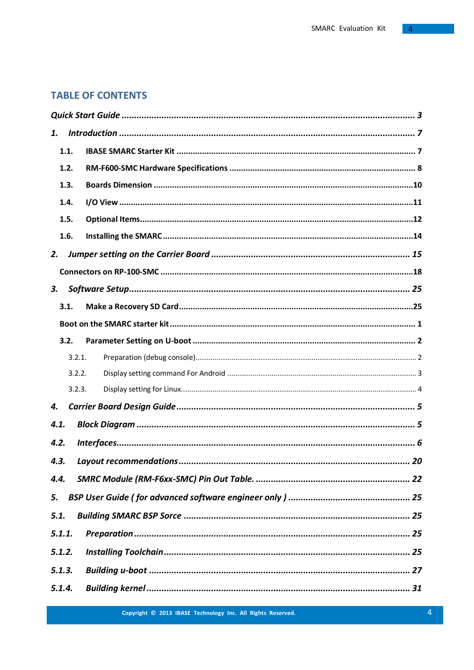 IBASE SMARC-EVK1 User Manual | Page 4 / 92