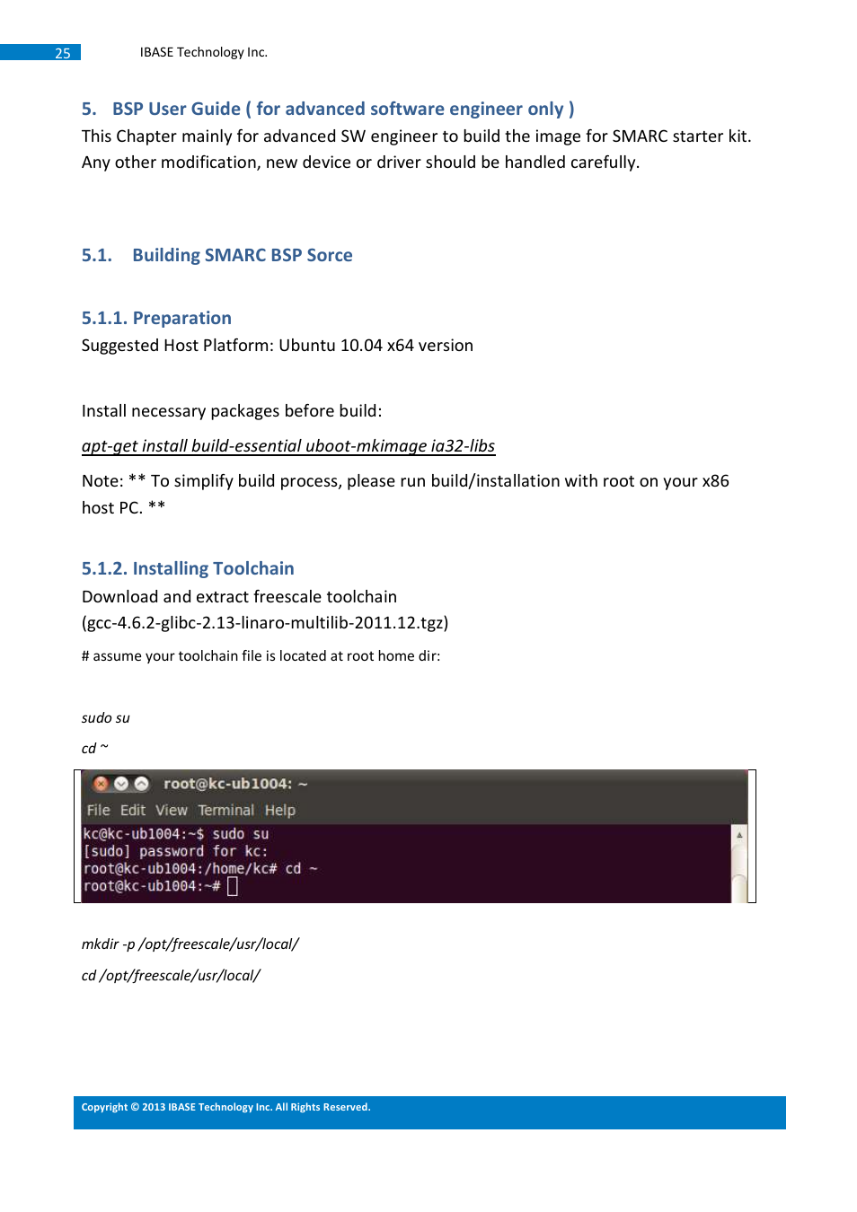 Building smarc bsp sorce, Preparation, Installing toolchain | Building smarc bsp sorce 5.1.1. preparation | IBASE SMARC-EVK1 User Manual | Page 51 / 92