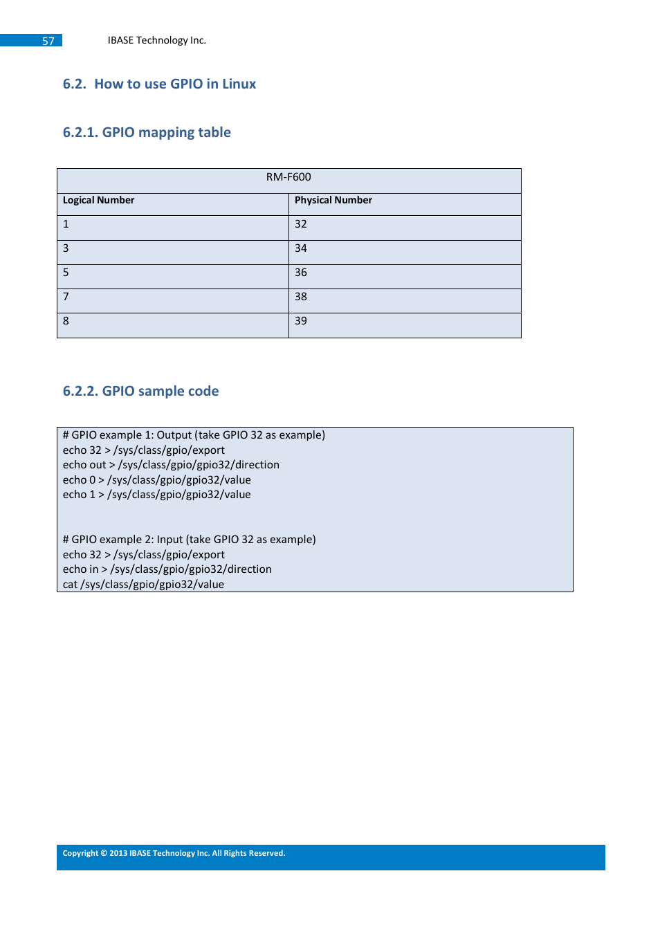 How to use gpio in linux, Gpio mapping table, Gpio sample code | How to use gpio in linux 6.2.1. gpio mapping table | IBASE SMARC-EVK1 User Manual | Page 83 / 92