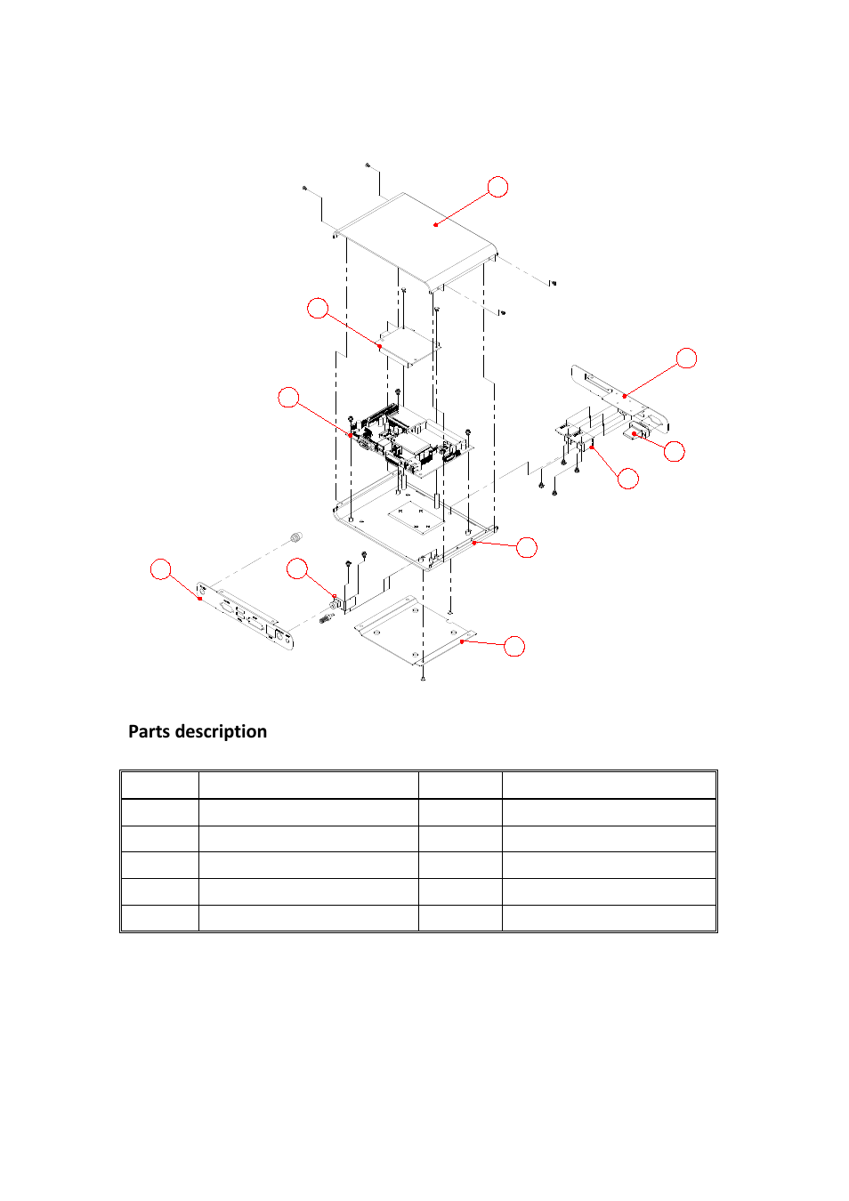 Exploded view of the csb200-888 assembly, Parts description | IBASE CSB200-888 User Manual | Page 12 / 13