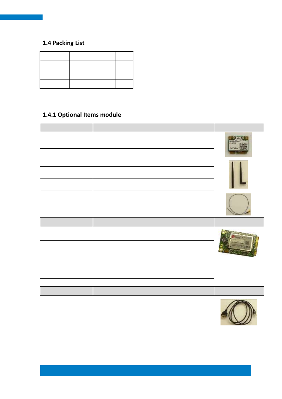 4 packing list, 1 optional items module | IBASE SI-60E User Manual | Page 15 / 103