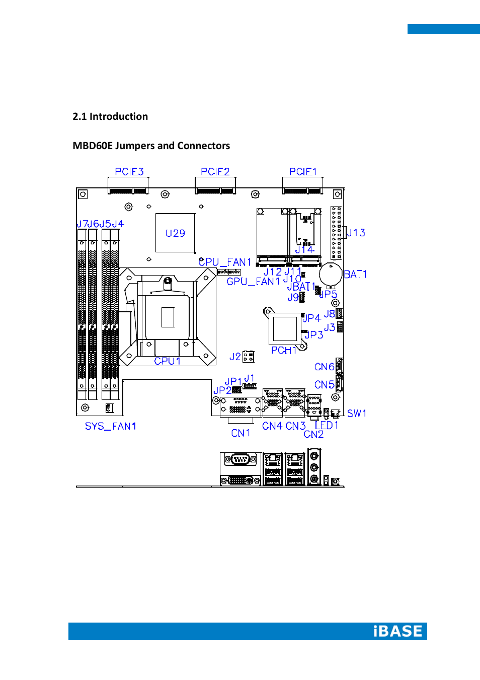 Chapter 2 motherboard introduction, 1 introduction, 1 introduction mbd60e jumpers and connectors | IBASE SI-60E User Manual | Page 18 / 103
