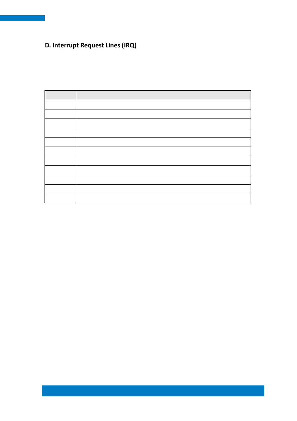 D. interrupt request lines (irq) 9, D. interrupt request lines (irq) | IBASE SI-60E User Manual | Page 97 / 103