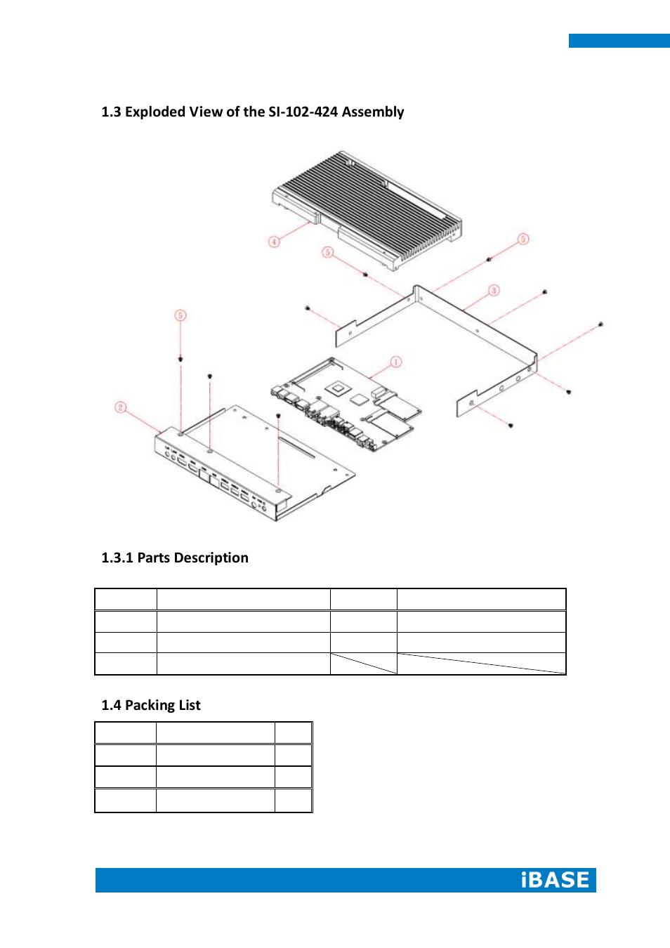 1 parts description, 4 packing list | IBASE SI-102-N User Manual | Page 12 / 51
