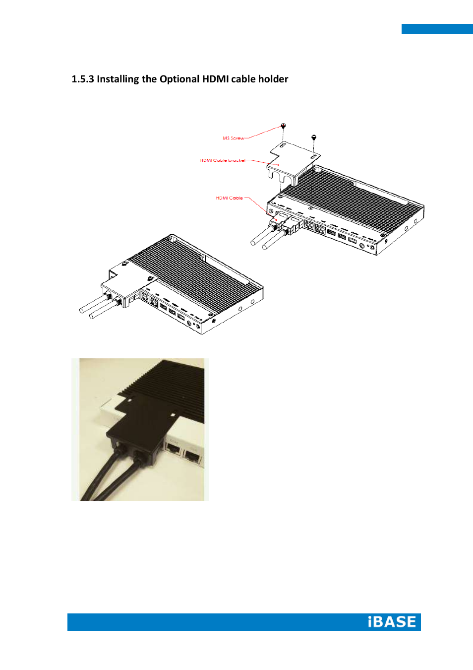 Chapter 2 motherboard introduction, 3 installing the optional hdmi cable holder | IBASE SI-102-N User Manual | Page 18 / 51