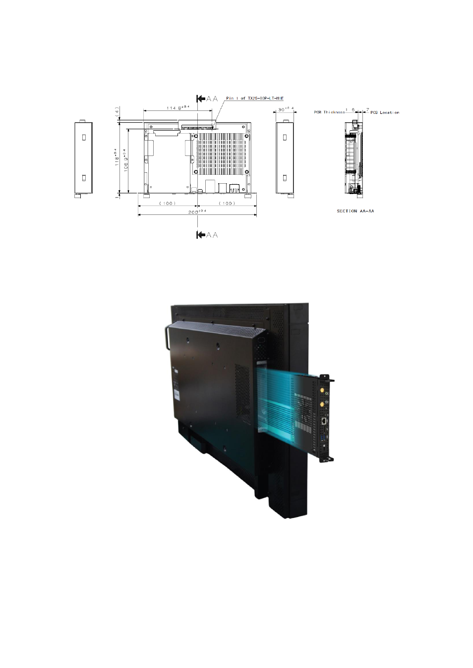 Mechanical specification, Assembly iops-76 series to the ops display | IBASE IOPS-76 User Manual | Page 9 / 36