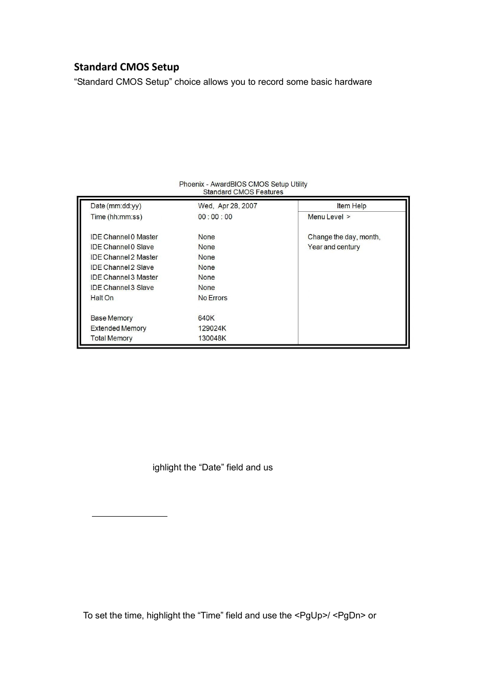 Standard cmos setup | IBASE SI-28 User Manual | Page 20 / 44