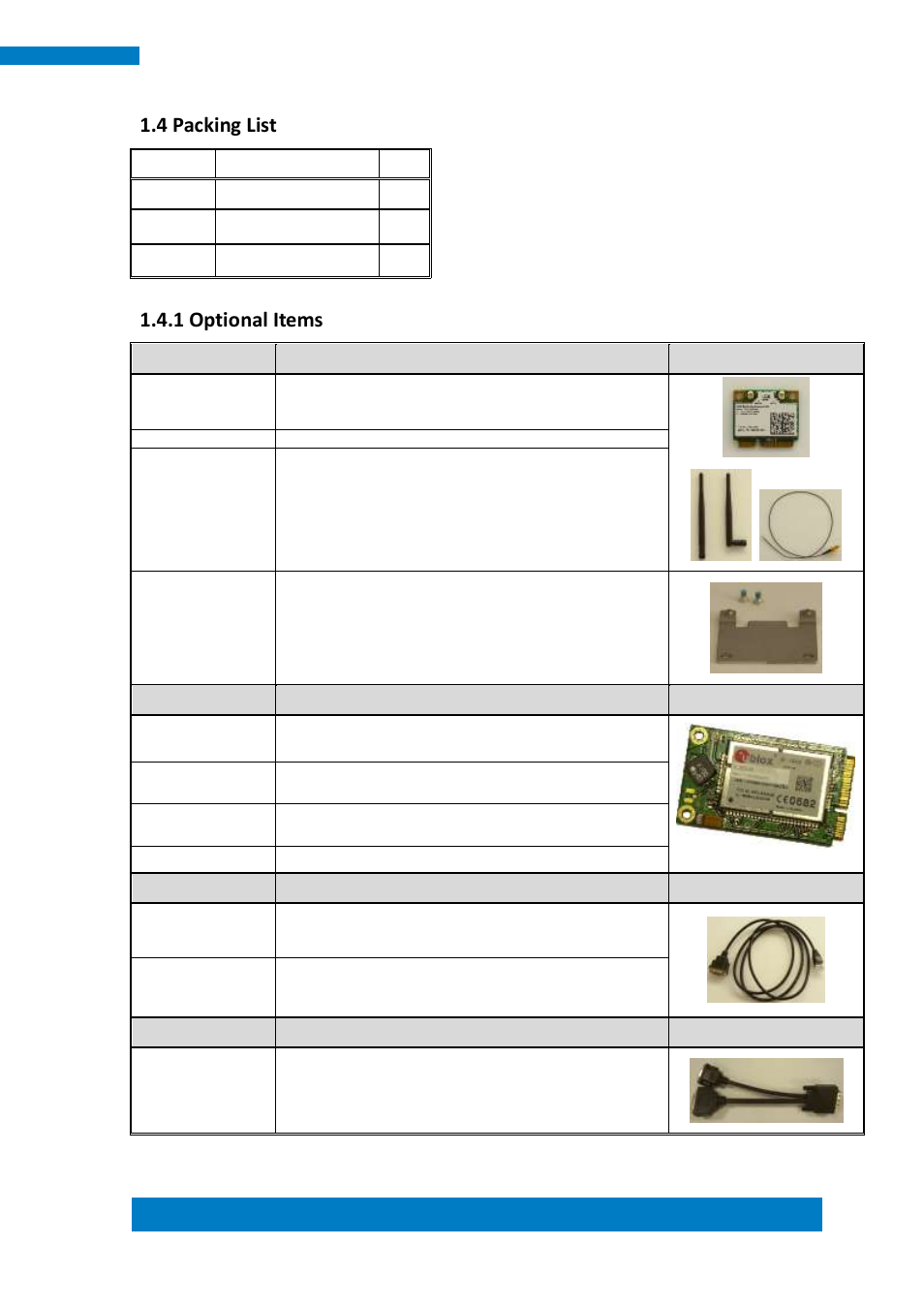 4 packing list, 1 optional items | IBASE SI-62 User Manual | Page 13 / 73