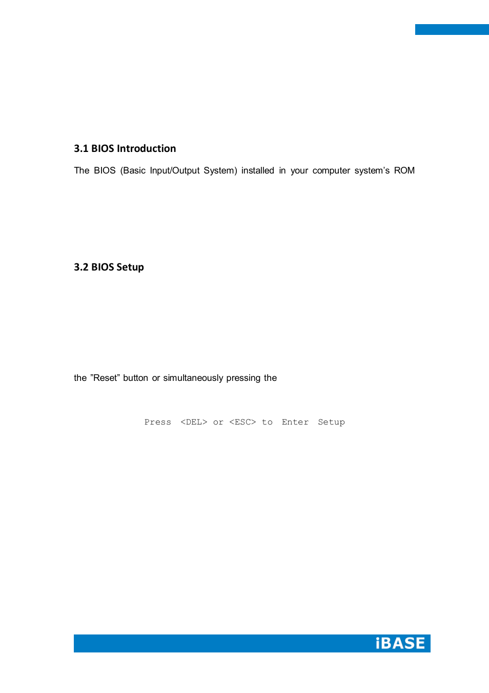 Chapter 3 bios setup, 1 bios introduction, 2 bios setup | IBASE SI-304 User Manual | Page 22 / 62