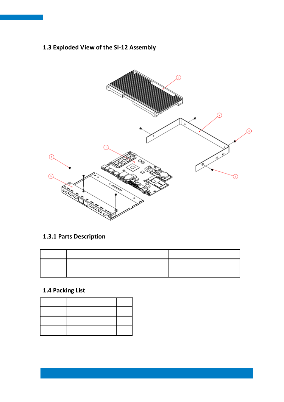 3 exploded view of the si-12 assembly, 1 parts description, 4 packing list | IBASE SI-12 User Manual | Page 13 / 48