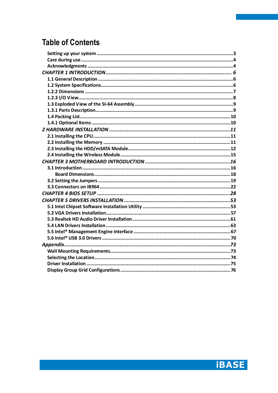 IBASE SI-64 User Manual | Page 4 / 80