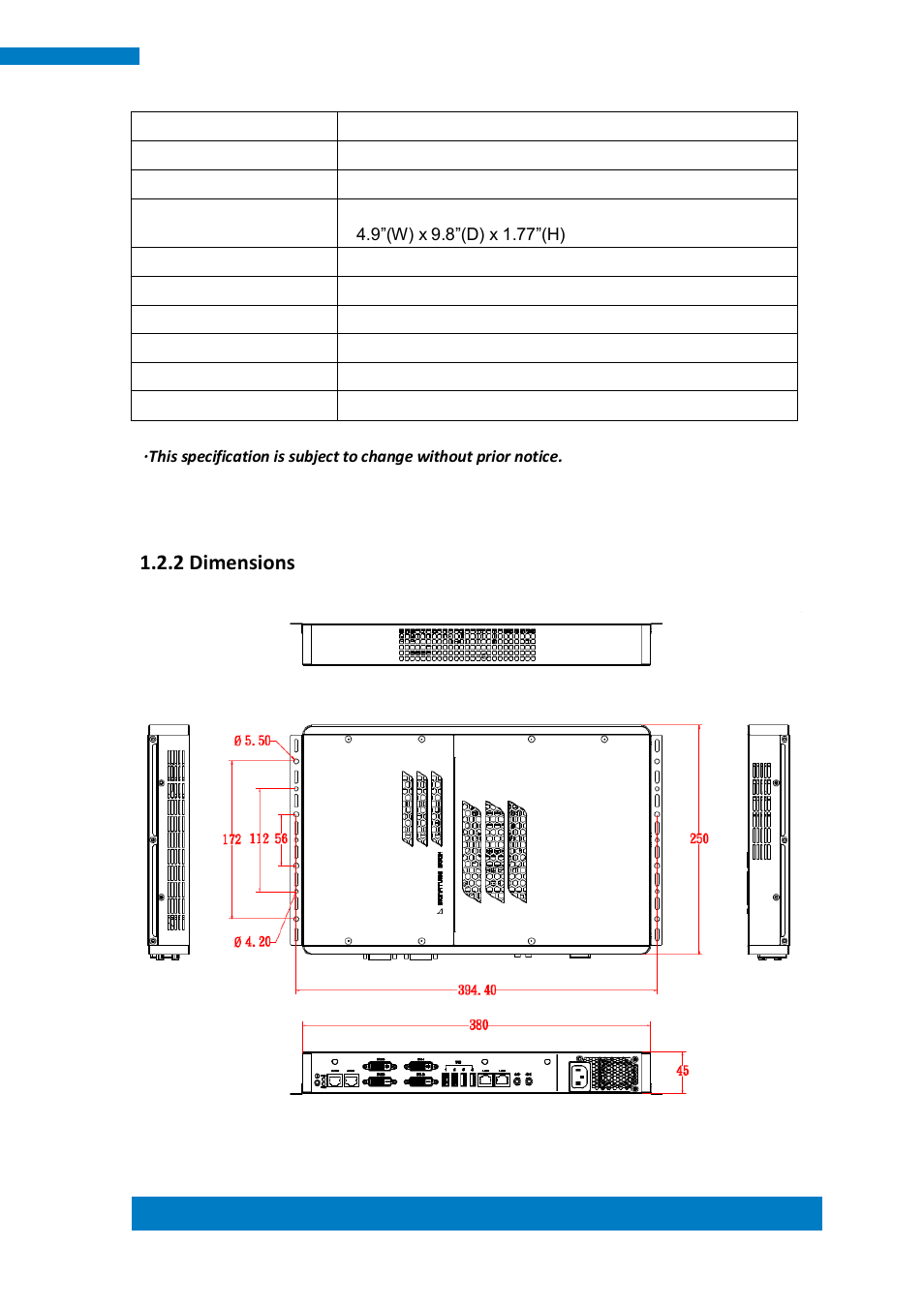 2 dimensions | IBASE SI-64 User Manual | Page 9 / 80