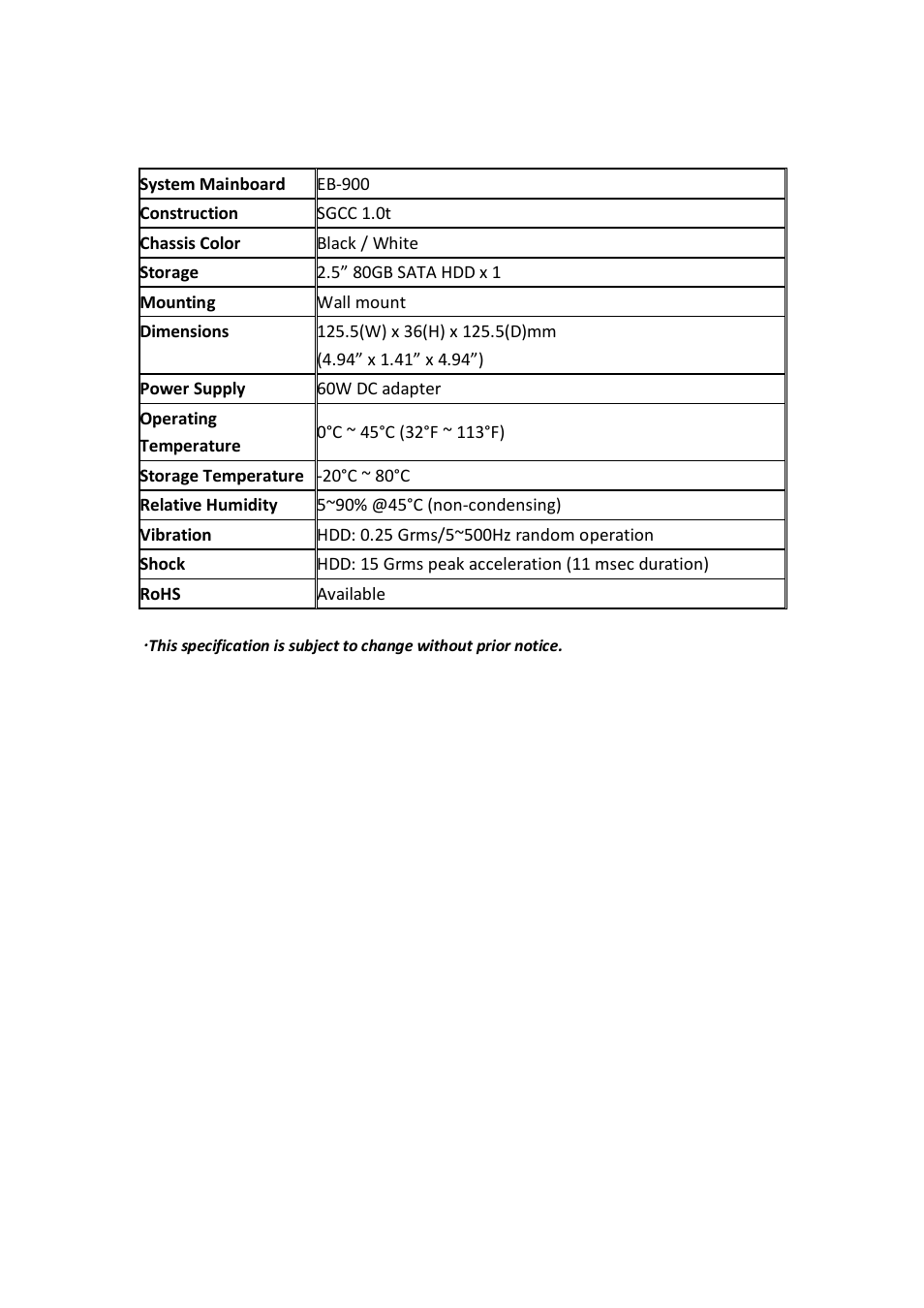 Specification | IBASE SI-18 User Manual | Page 10 / 51