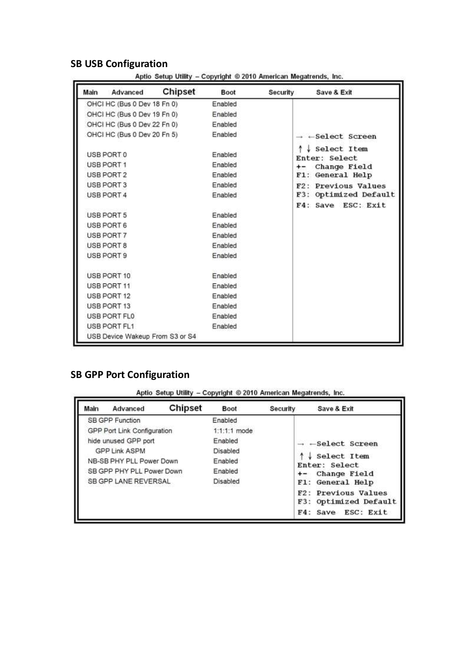 Sb usb configuration, Sb gpp port configuration | IBASE SI-18 User Manual | Page 37 / 51